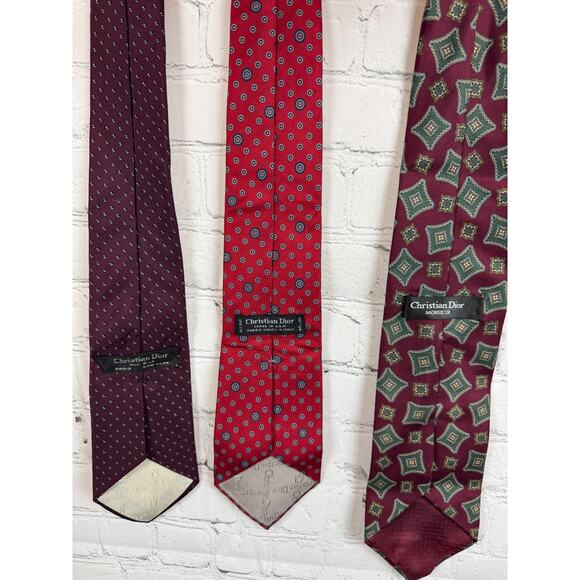 CHRISTIAN DIOR 100% silk red multicolor mens ties set of 3 - Picture 8 of 9